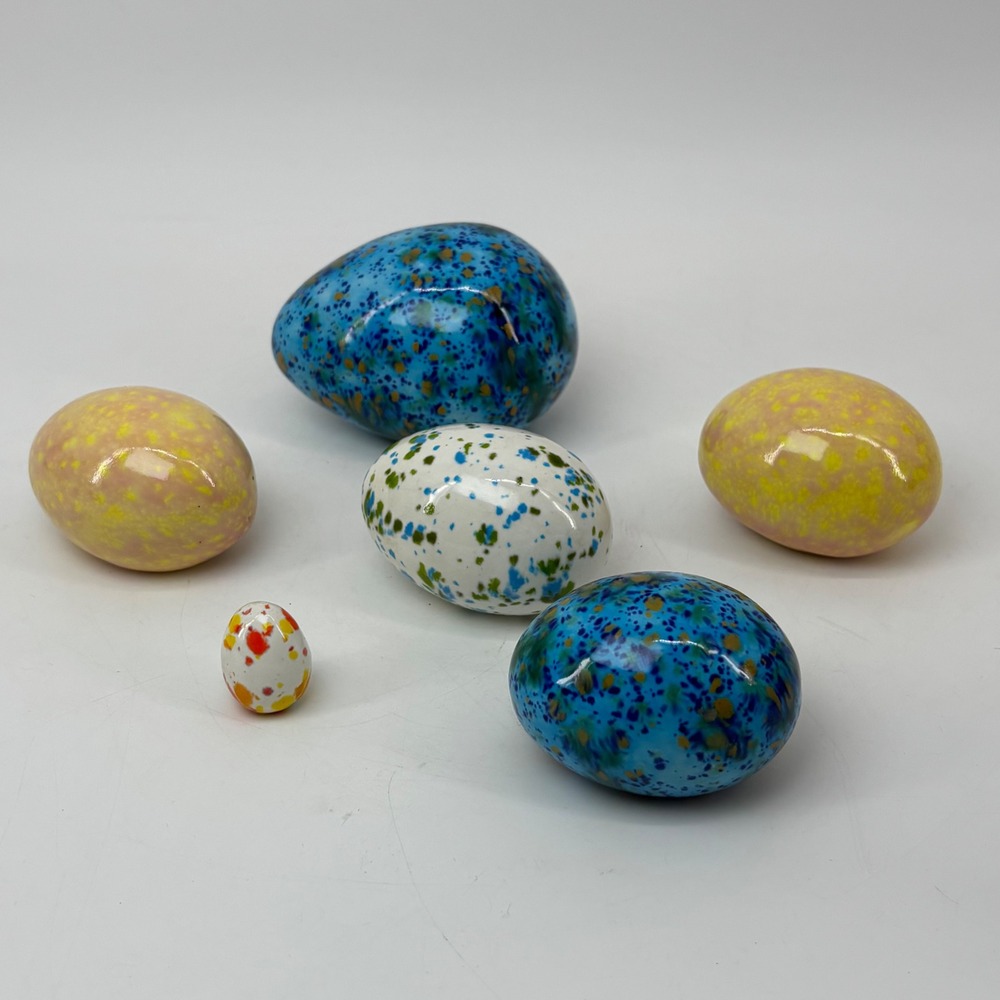 Vtg Ceramic Speckled Bird Eggs Hand Painted Set6 Multi Color Glazed Easter Decor